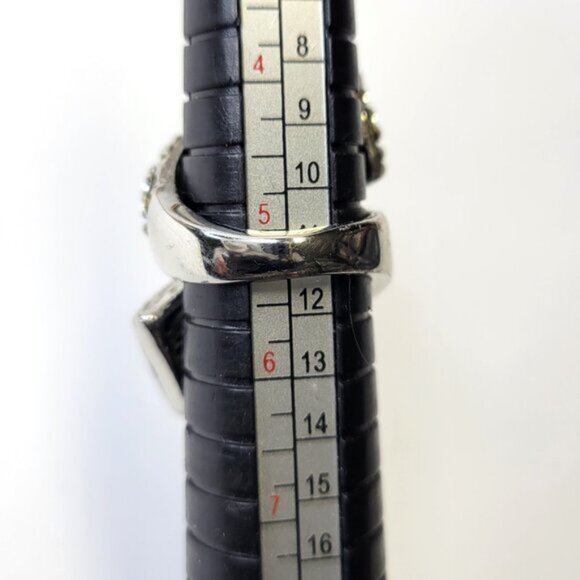 Huge Black and Silver Crystal Fashion Cocktail Ring - Size 5 - Picture 5 of 11